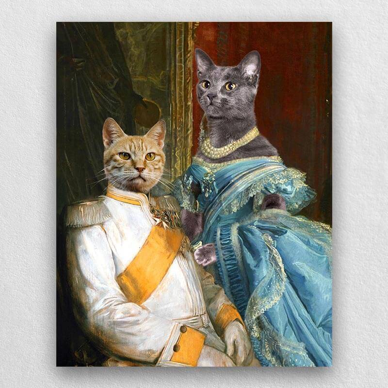 Noble Couple Custom Royal Pet Canvas Art for 2 Pet Portraits