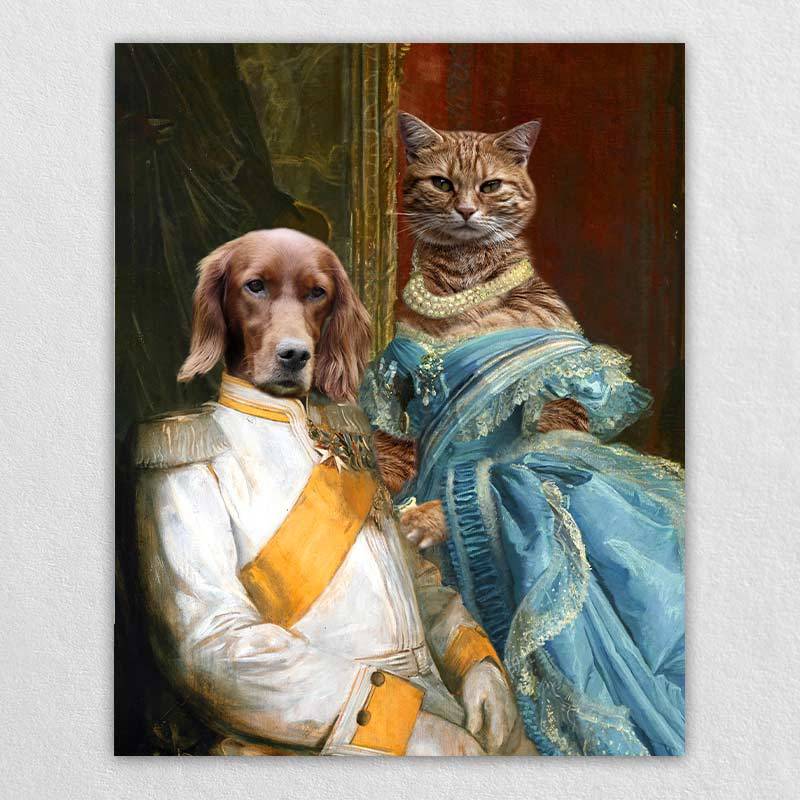 Noble Couple Custom Royal Pet Canvas Art for 2 Pet Portraits