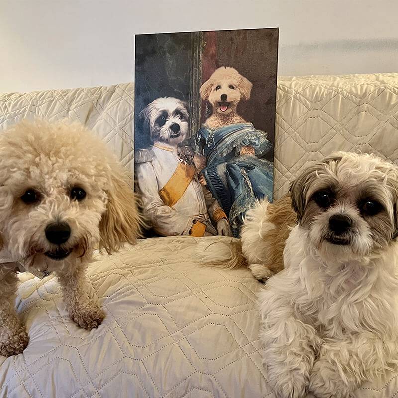 Noble Couple Custom Royal Pet Canvas Art for 2 Pet Portraits