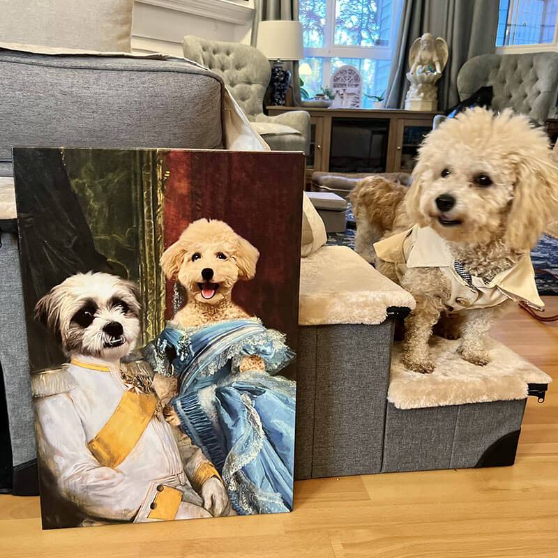 Noble Couple Custom Royal Pet Canvas Art for 2 Pet Portraits