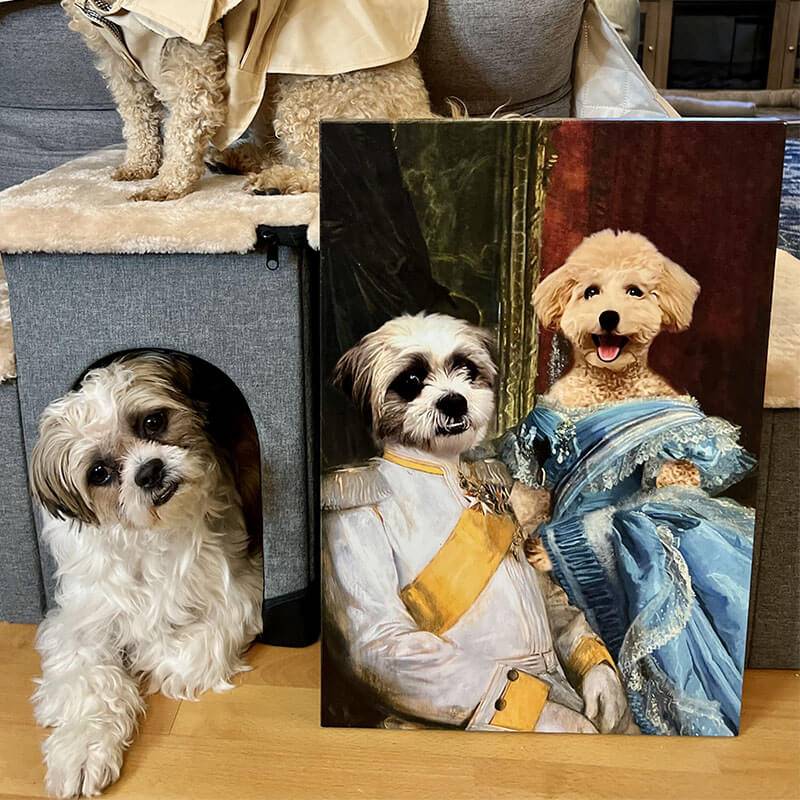 Noble Couple Custom Royal Pet Canvas Art for 2 Pet Portraits