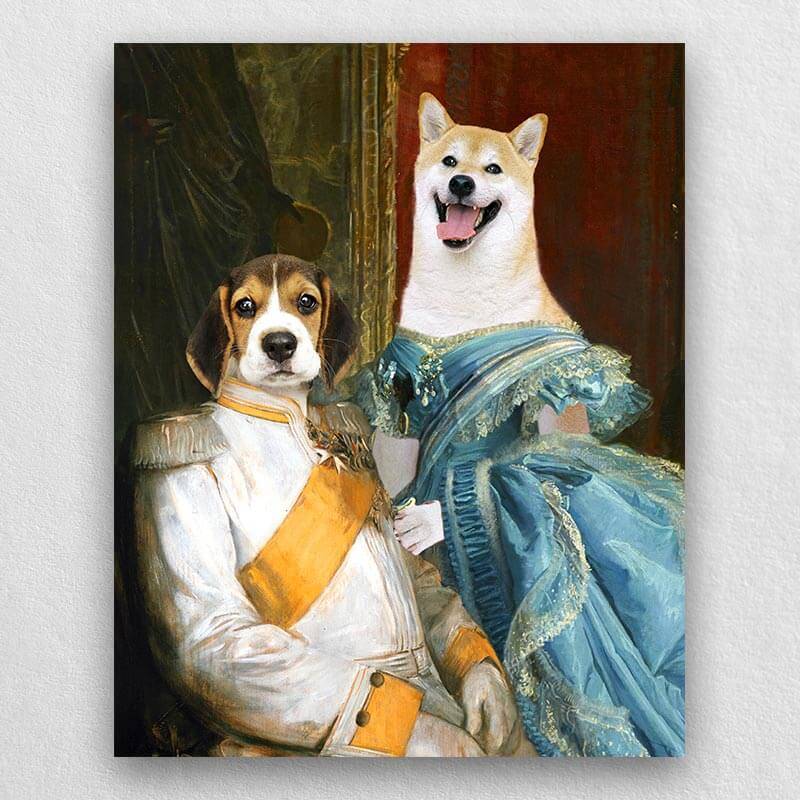 Noble Couple Custom Royal Pet Canvas Art for 2 Pet Portraits