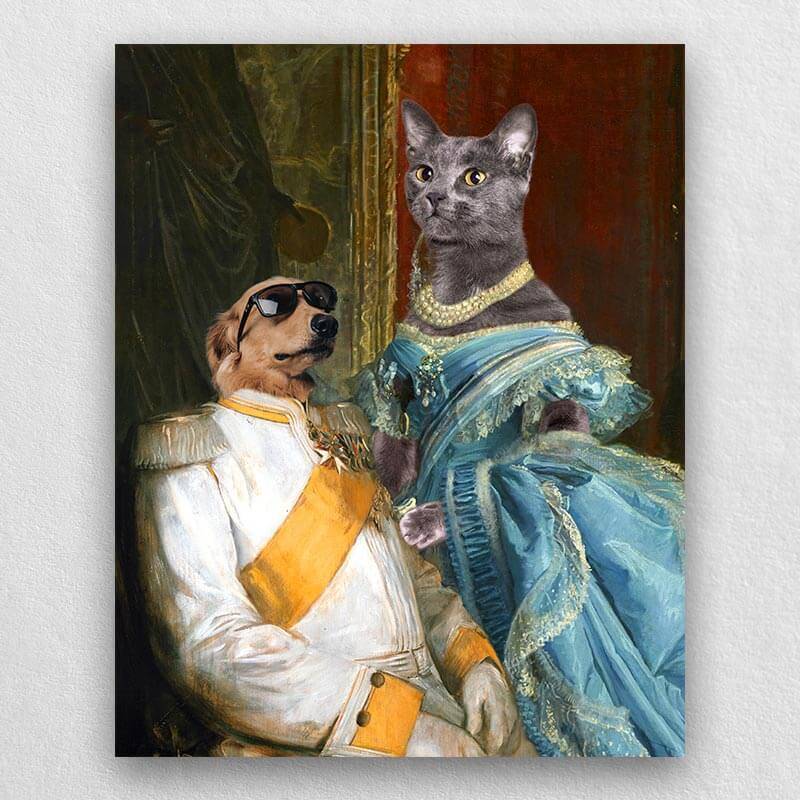 Noble Couple Custom Royal Pet Canvas Art for 2 Pet Portraits