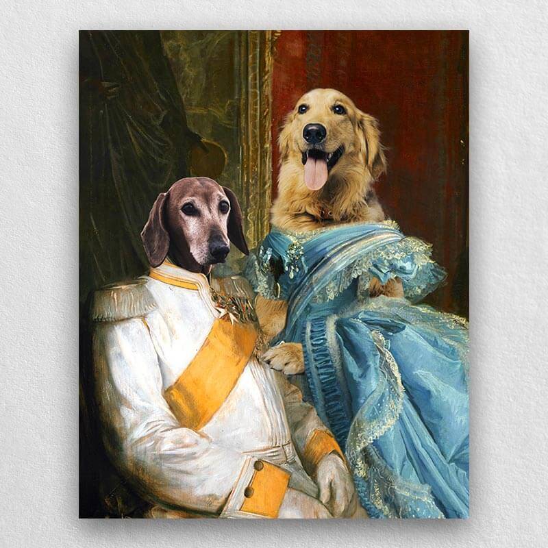 Noble Couple Custom Royal Pet Canvas Art for 2 Pet Portraits