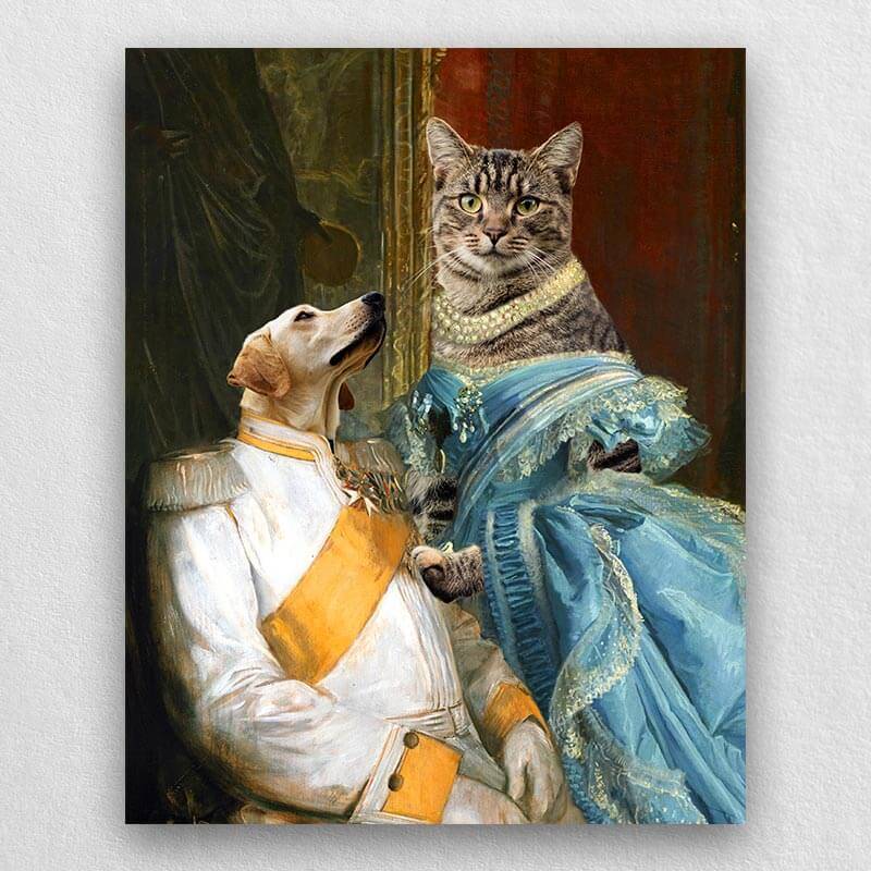 Noble Couple Custom Royal Pet Canvas Art for 2 Pet Portraits