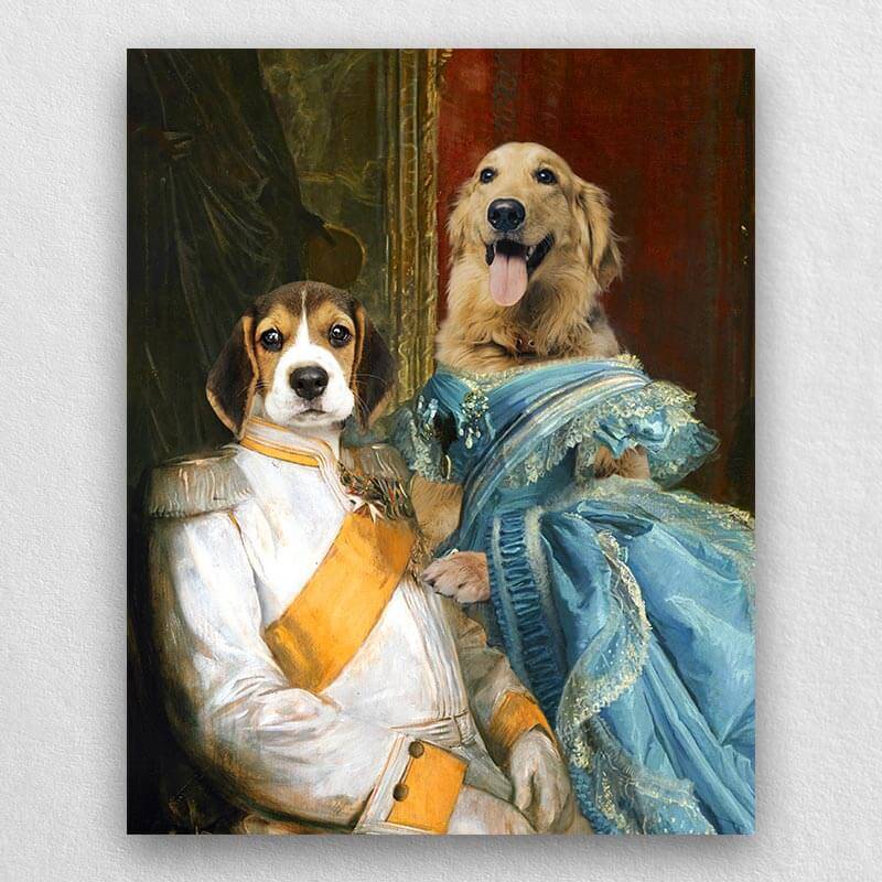 Noble Couple Custom Royal Pet Canvas Art for 2 Pet Portraits