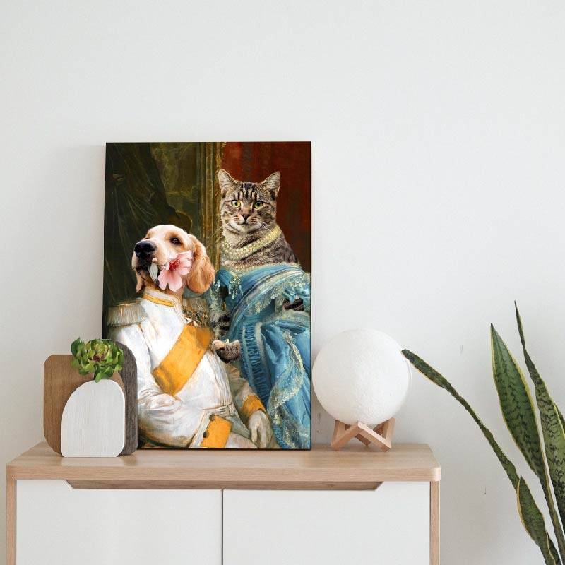 Noble Couple Custom Royal Pet Canvas Art for 2 Pet Portraits