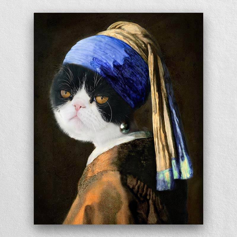 Pets with A Pearl Earring Custom Pet Portraits Funny