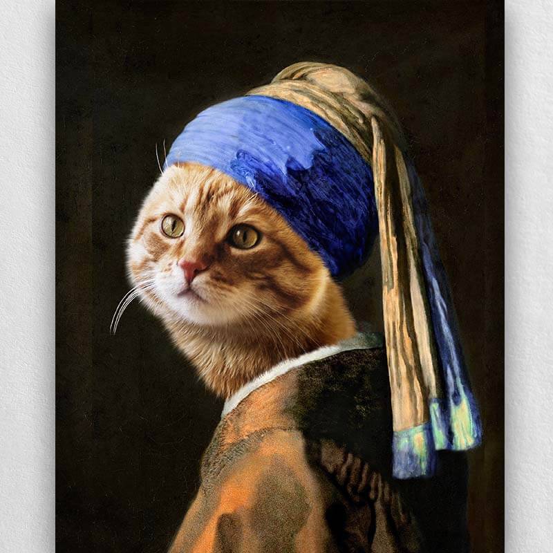 Pets with A Pearl Earring Custom Pet Portraits Funny