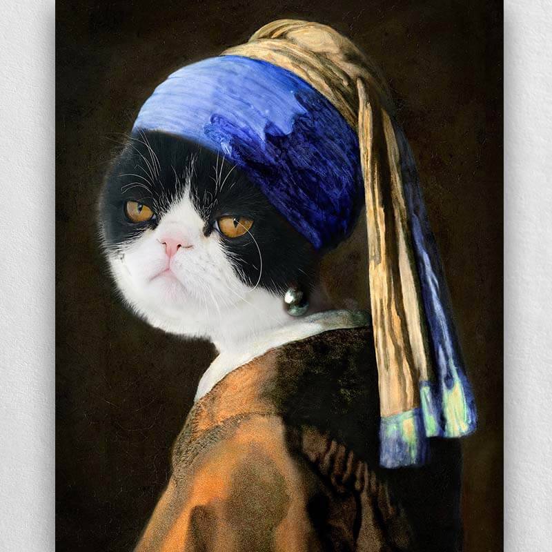 Pets with A Pearl Earring Custom Pet Portraits Funny