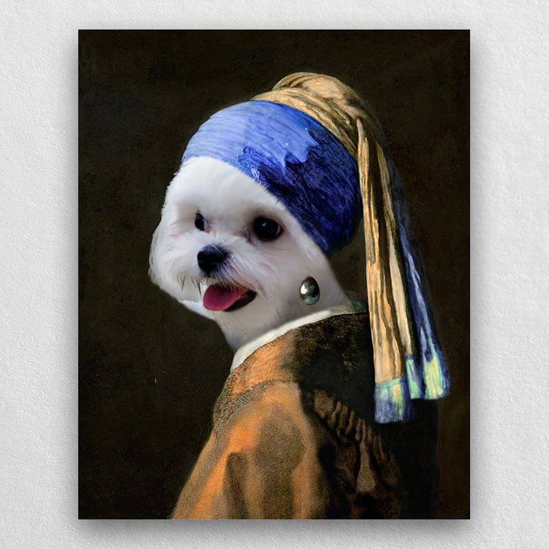 Pets with A Pearl Earring Custom Pet Portraits Funny