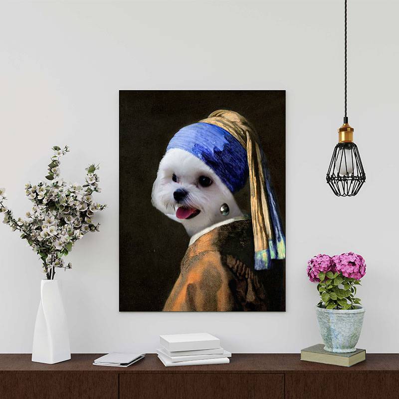 Pets with A Pearl Earring Custom Pet Portraits Funny