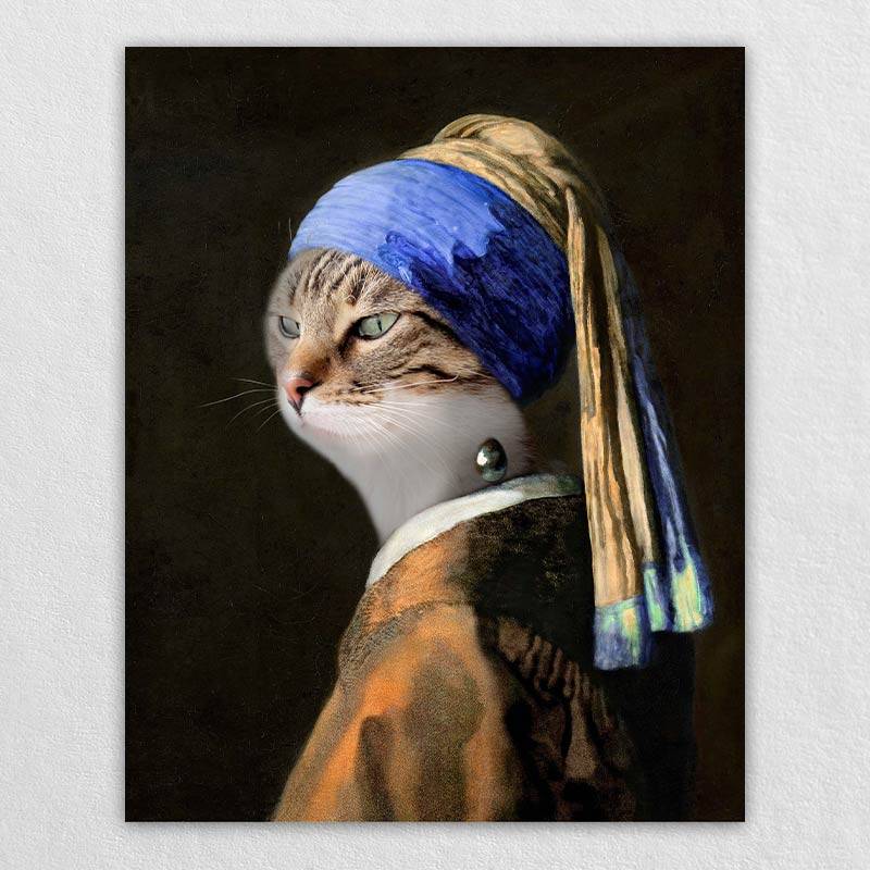 Pets with A Pearl Earring Custom Pet Portraits Funny