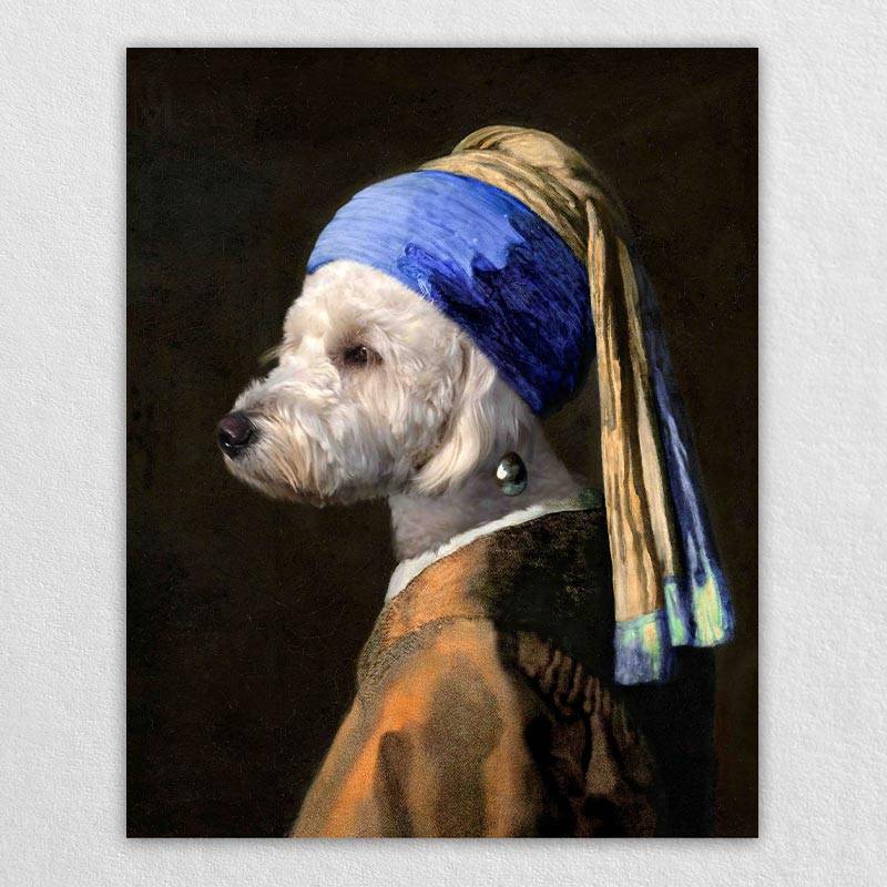 Pets with A Pearl Earring Custom Pet Portraits Funny