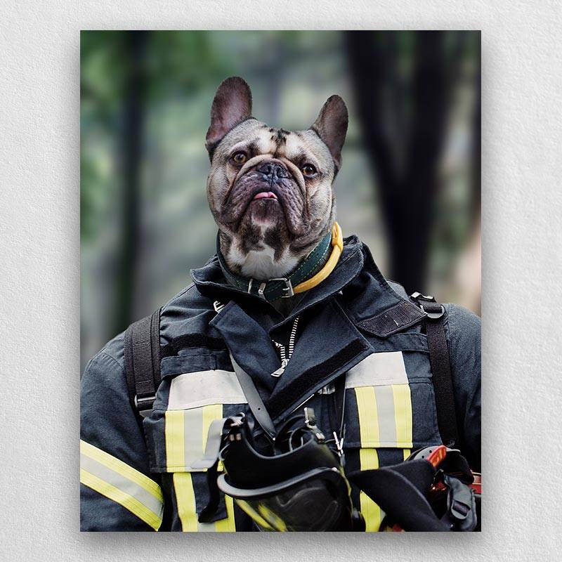 Firefighter Dog Portrait Pets Face On Painting