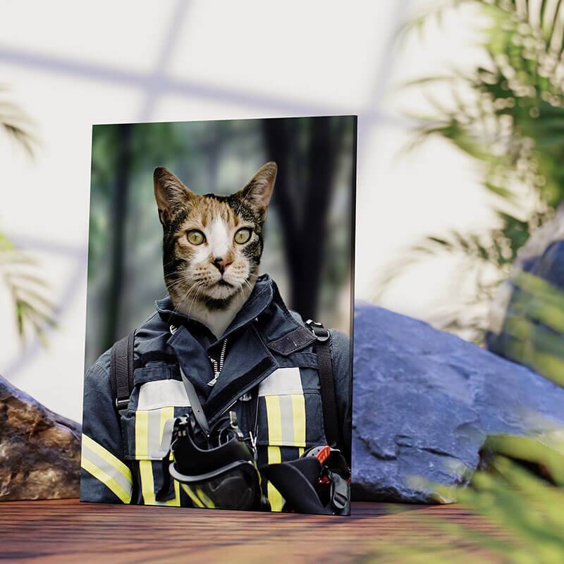 Firefighter Dog Portrait Pets Face On Painting