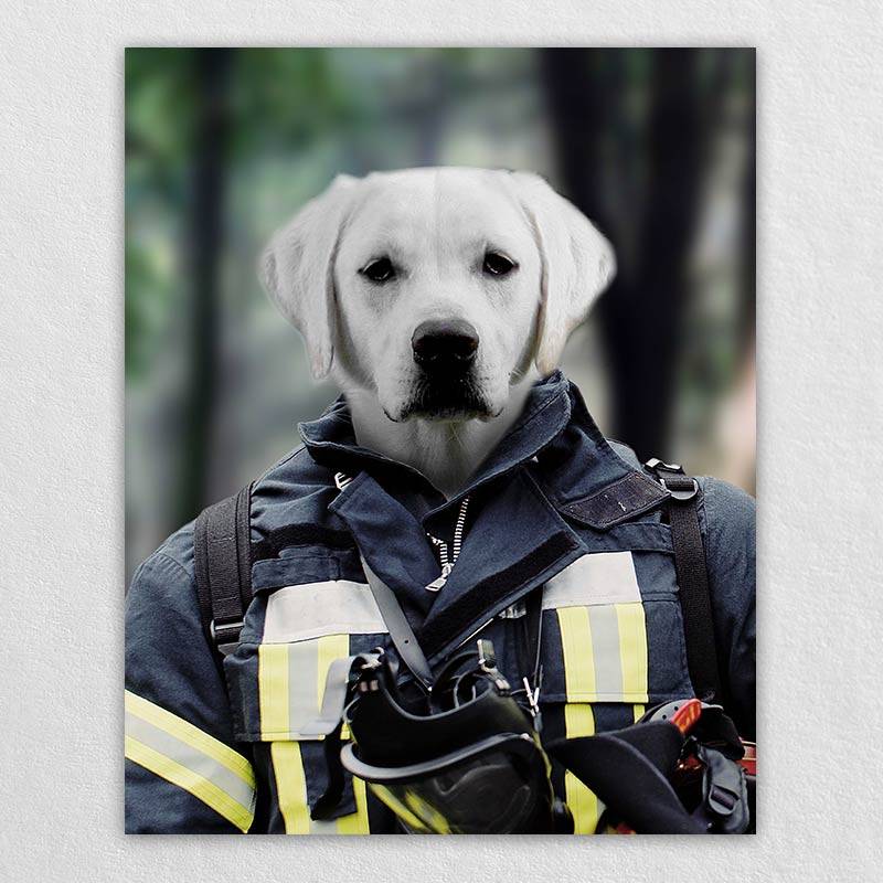 Firefighter Dog Portrait Pets Face On Painting