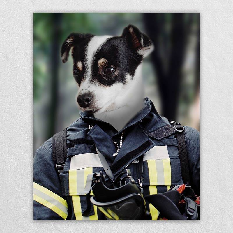 Firefighter Dog Portrait Pets Face On Painting