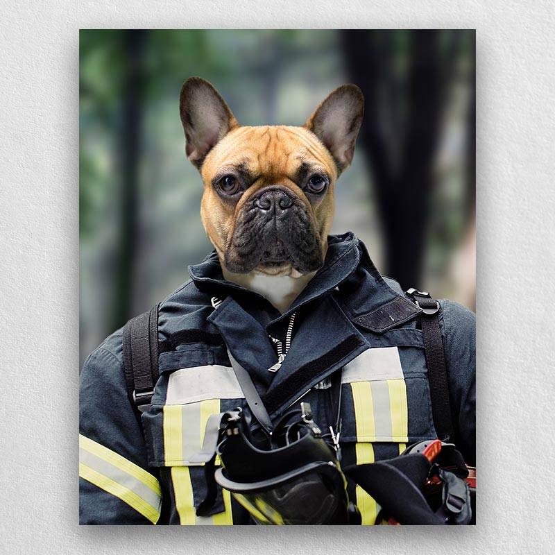 Firefighter Dog Portrait Pets Face On Painting