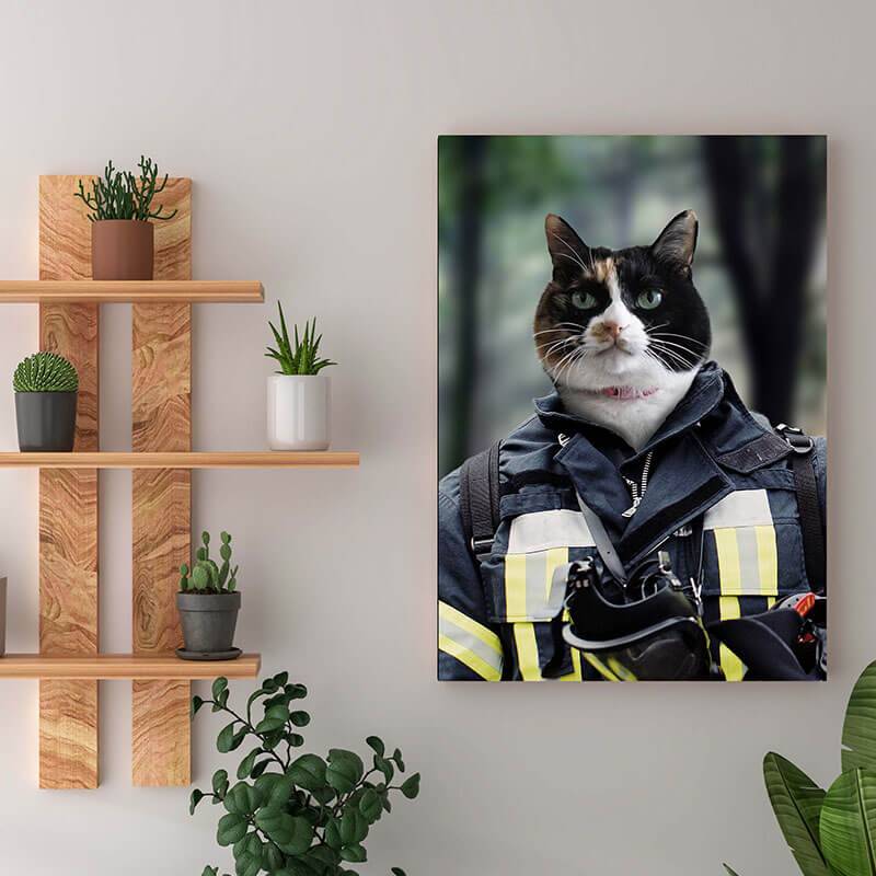 Firefighter Dog Portrait Pets Face On Painting