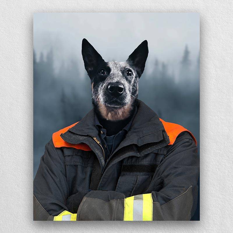 Fireman Portrait Pet Dog And Cat Canvas Paintings