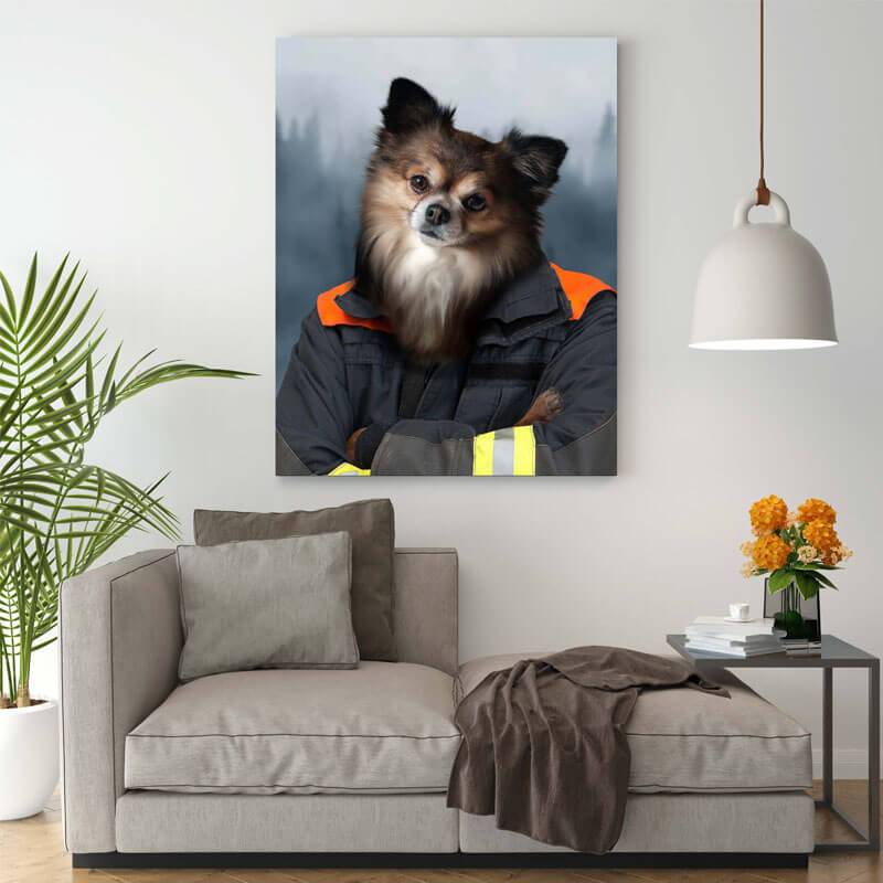 Fireman Portrait Pet Dog And Cat Canvas Paintings