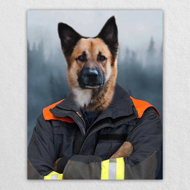 Fireman Portrait Pet Dog And Cat Canvas Paintings