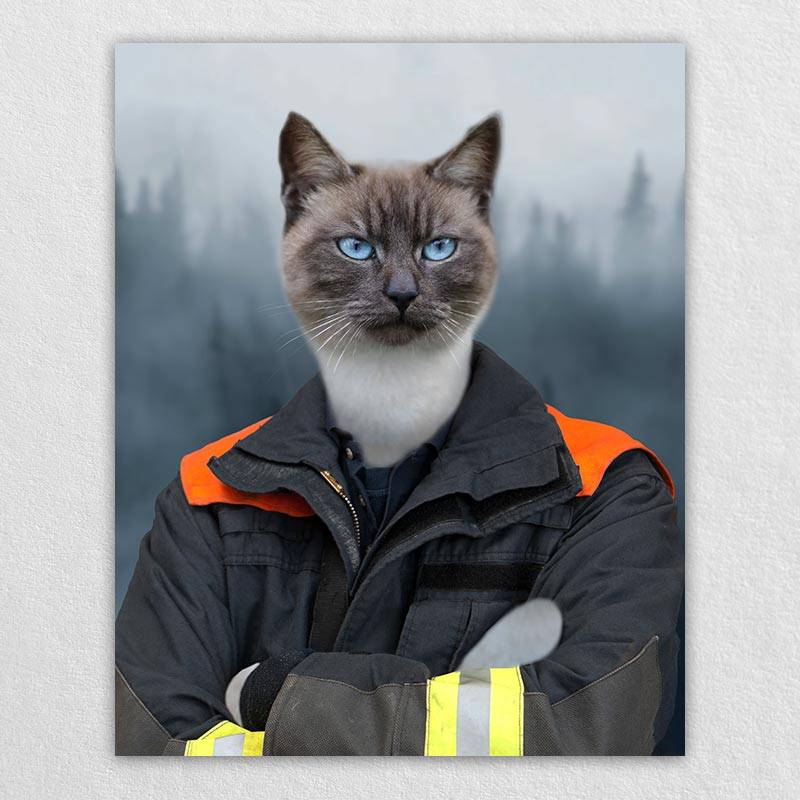 Fireman Portrait Pet Dog And Cat Canvas Paintings