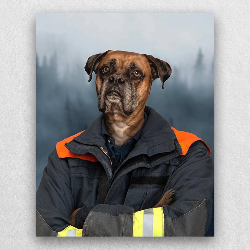 Fireman Portrait Pet Dog And Cat Canvas Paintings