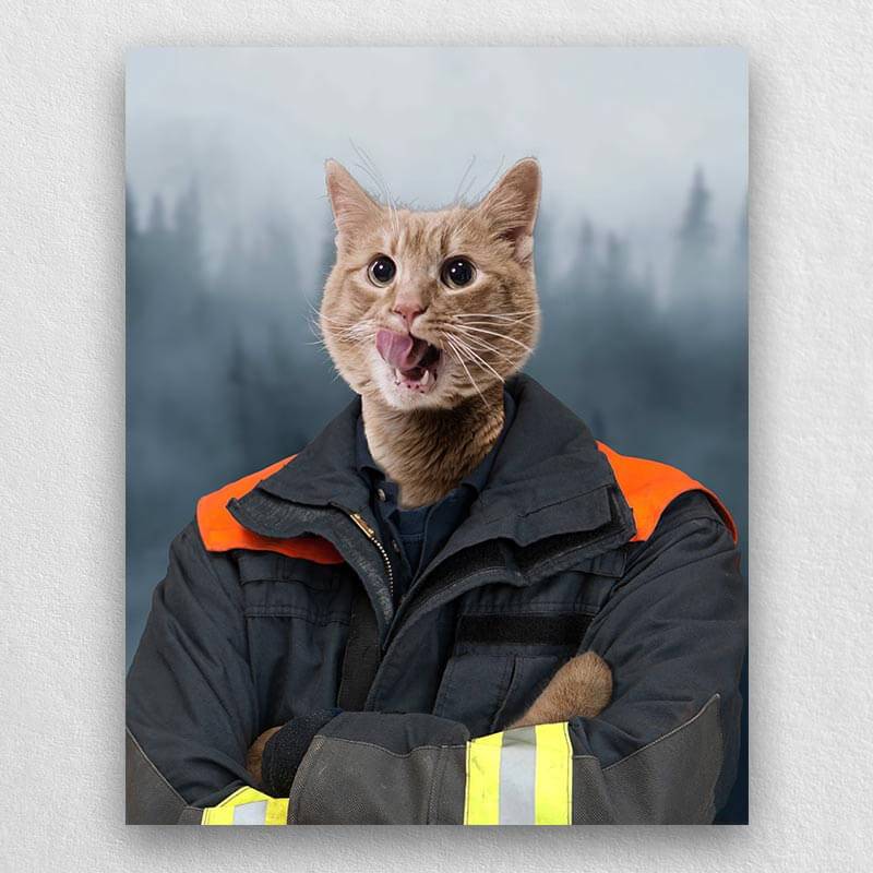 Fireman Portrait Pet Dog And Cat Canvas Paintings