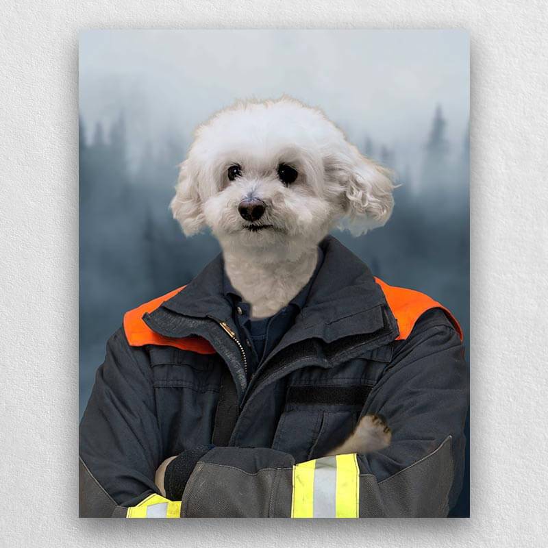 Fireman Portrait Pet Dog And Cat Canvas Paintings