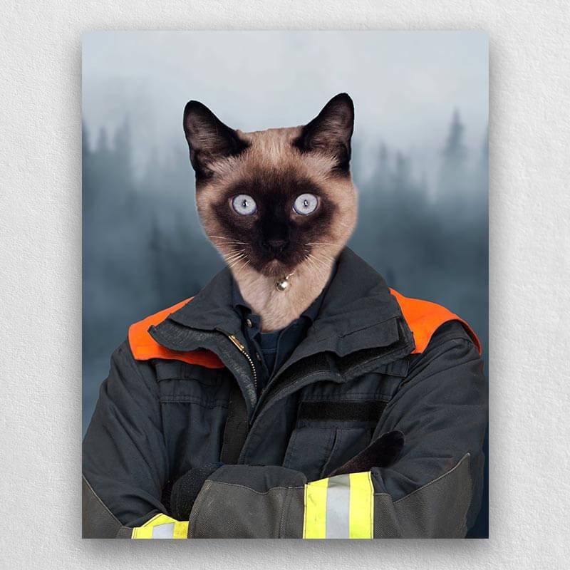 Fireman Portrait Pet Dog And Cat Canvas Paintings