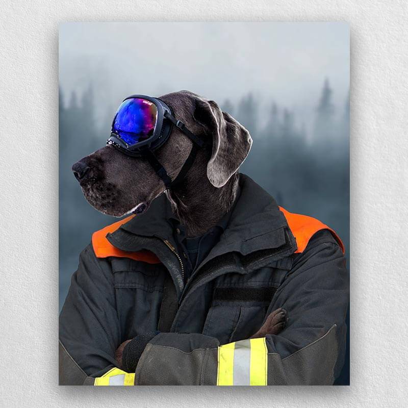 Fireman Portrait Pet Dog And Cat Canvas Paintings