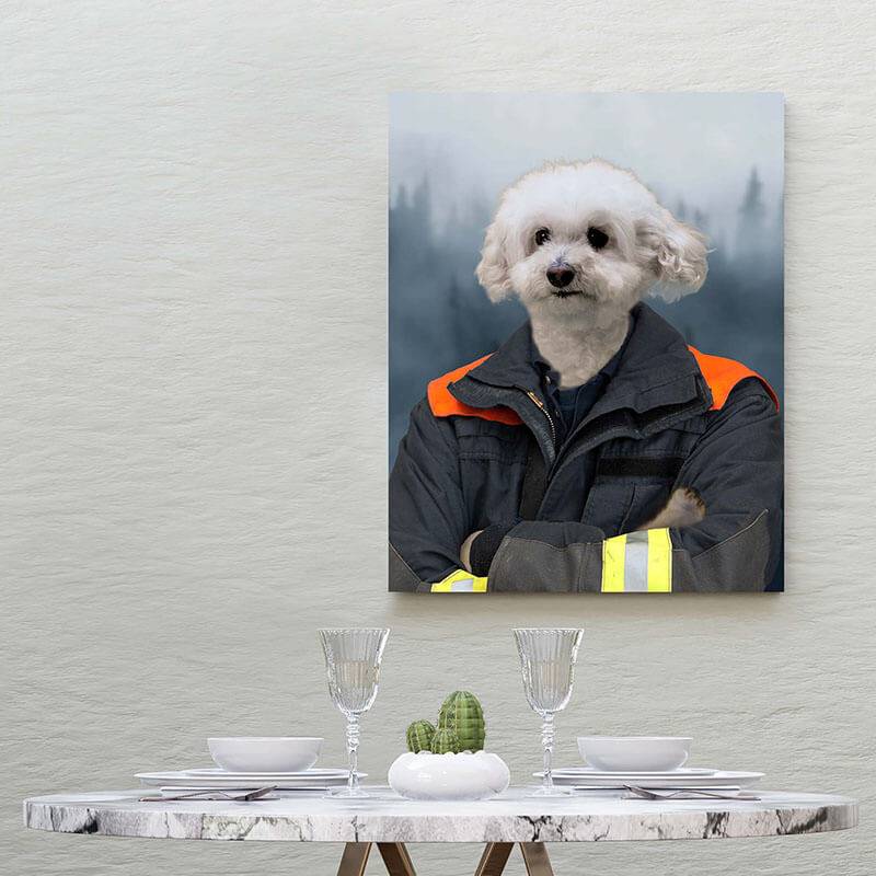 Fireman Portrait Pet Dog And Cat Canvas Paintings