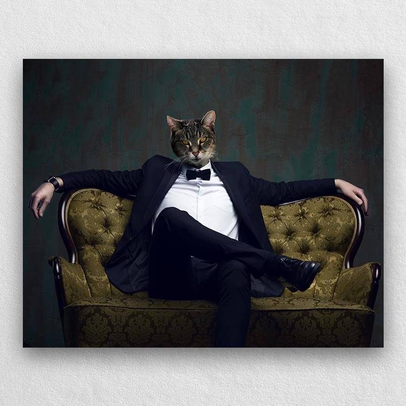 Tuxedo Cat Portrait Dog Into Portrait Personalized Pet Art