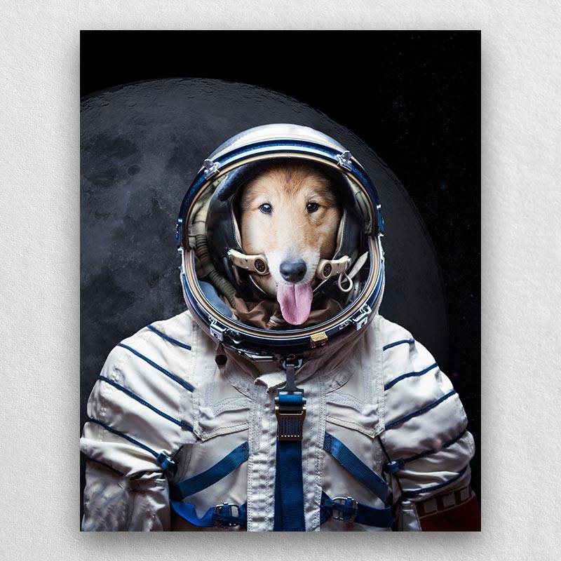 Pet Portrait Astronaut Pet Art Print Dog Custom Portrait