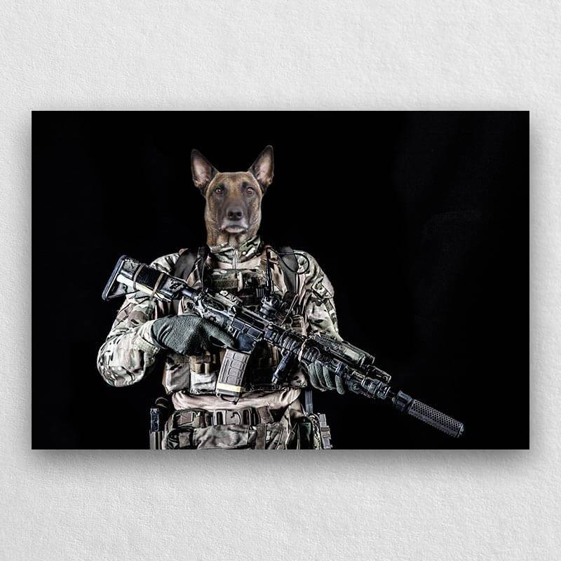 Special Forces Soldier Military Dog Painting Pet Canvas