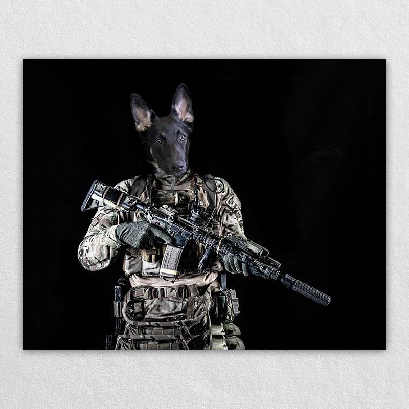 Special Forces Soldier Military Dog Painting Pet Canvas