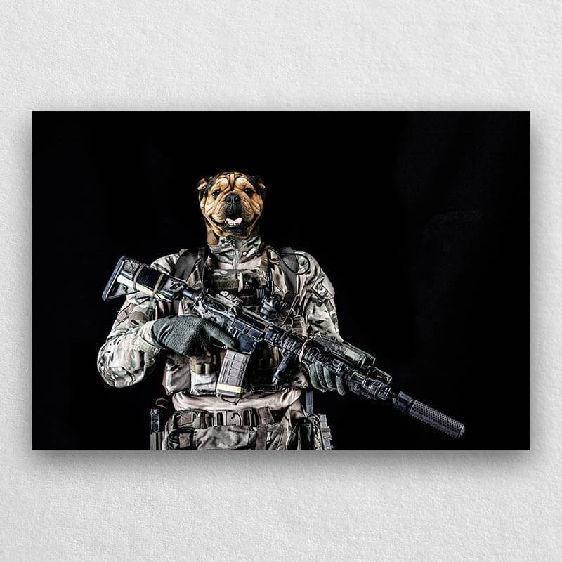 Special Forces Soldier Military Dog Painting Pet Canvas