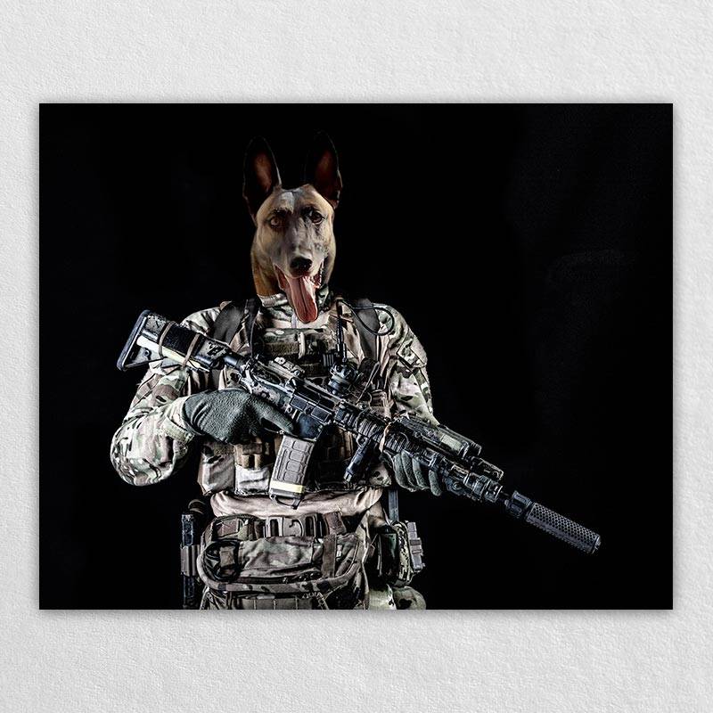 Special Forces Soldier Military Dog Painting Pet Canvas