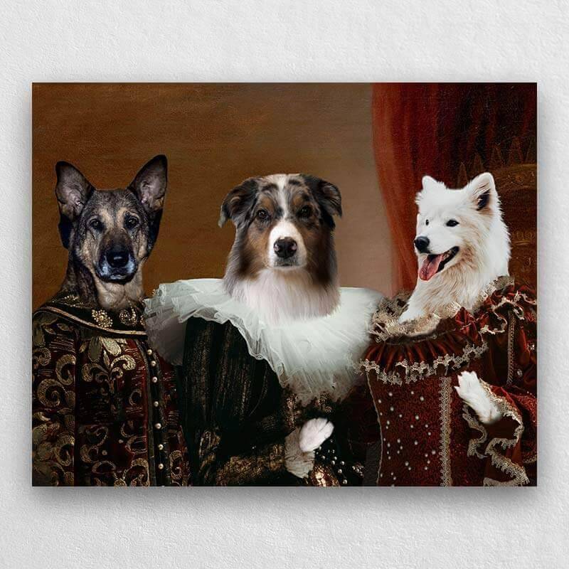 3 Young Ladies Vintage Pet Dog Portrait