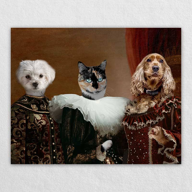 3 Young Ladies Vintage Pet Dog Portrait