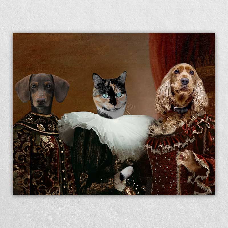 3 Young Ladies Vintage Pet Dog Portrait