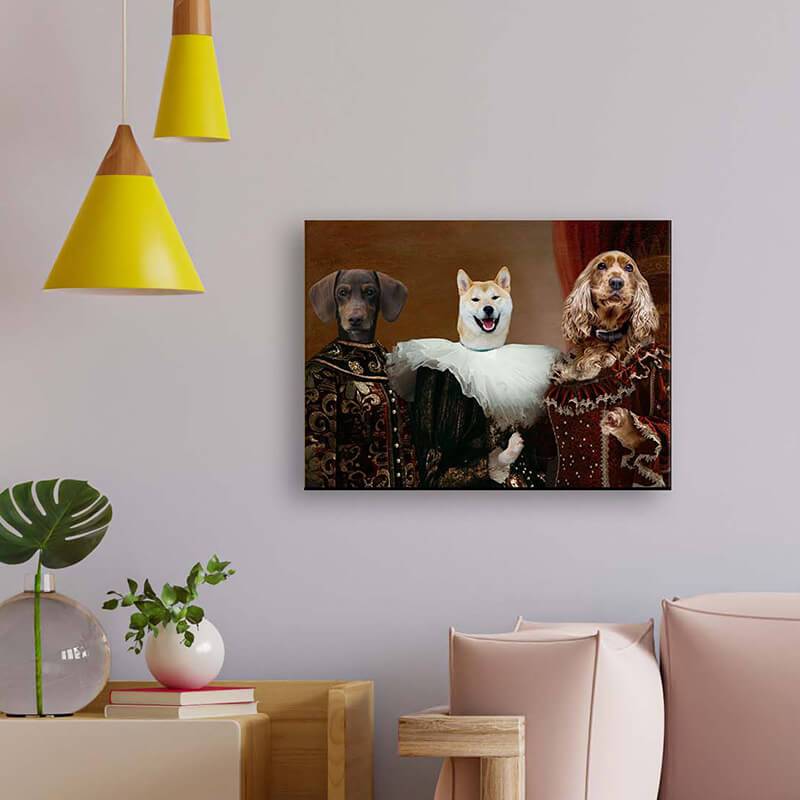 3 Young Ladies Vintage Pet Dog Portrait