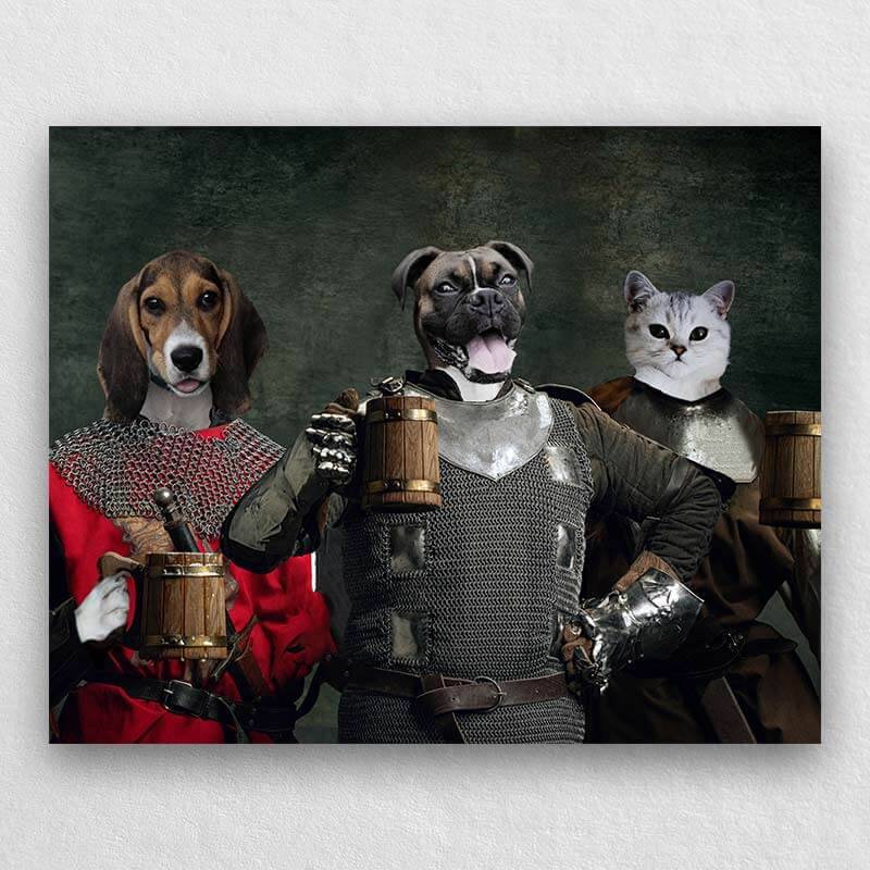 Medieval Warriors With Frothy Beer Portrait Of Animals