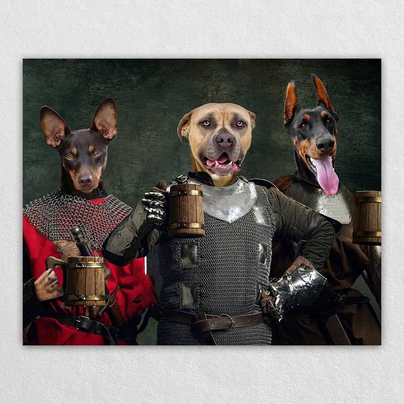 Medieval Warriors With Frothy Beer Portrait Of Animals