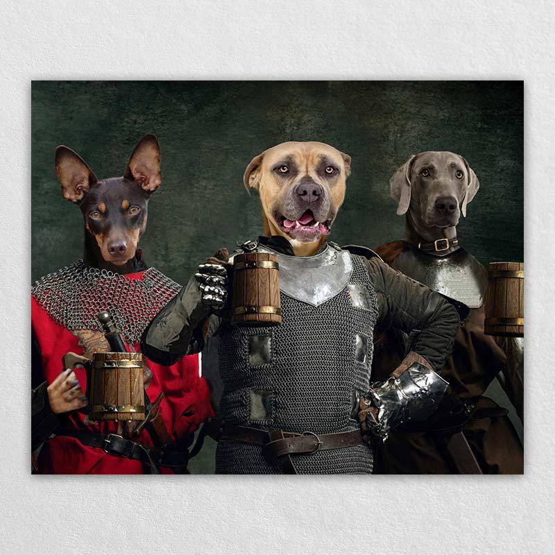 Medieval Warriors With Frothy Beer Portrait Of Animals