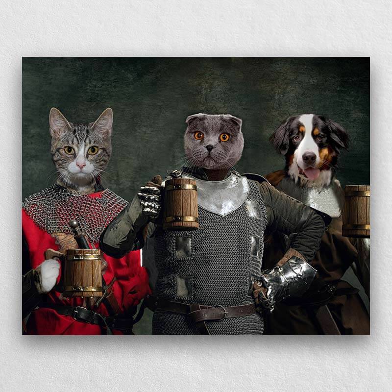 Medieval Warriors With Frothy Beer Portrait Of Animals