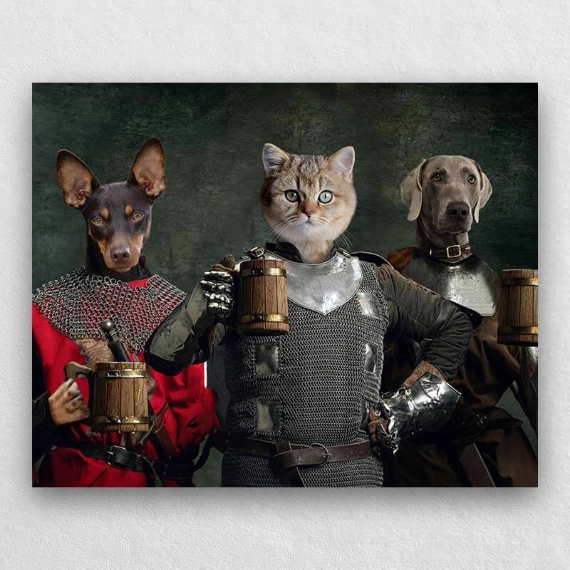 Medieval Warriors With Frothy Beer Portrait Of Animals