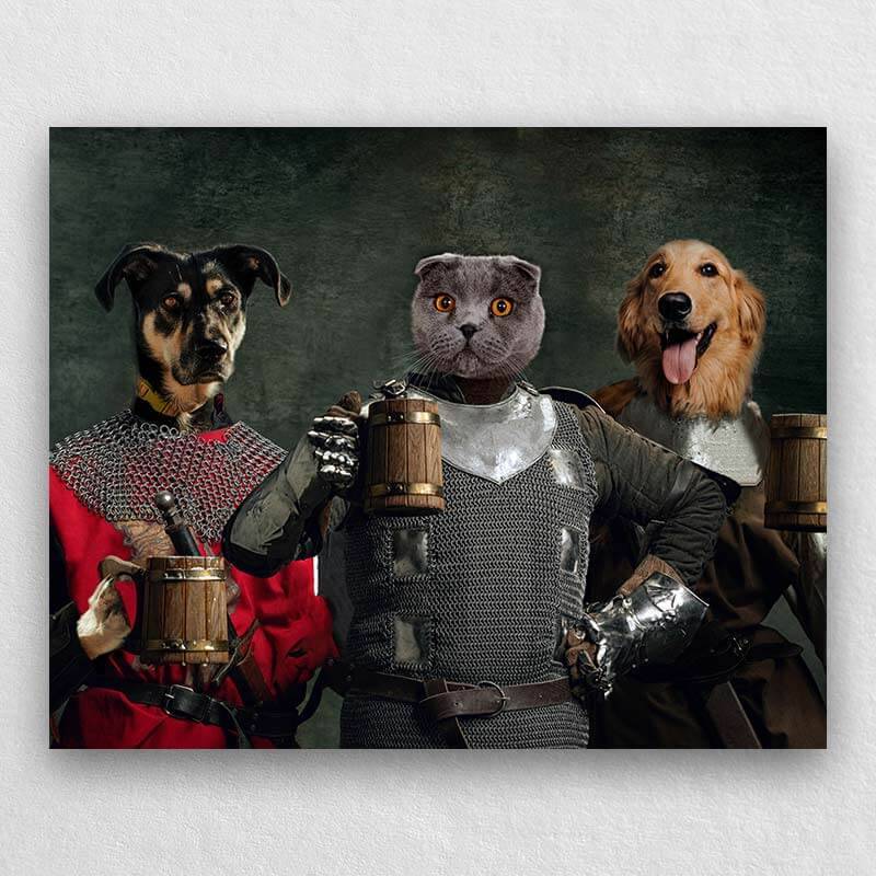 Medieval Warriors With Frothy Beer Portrait Of Animals